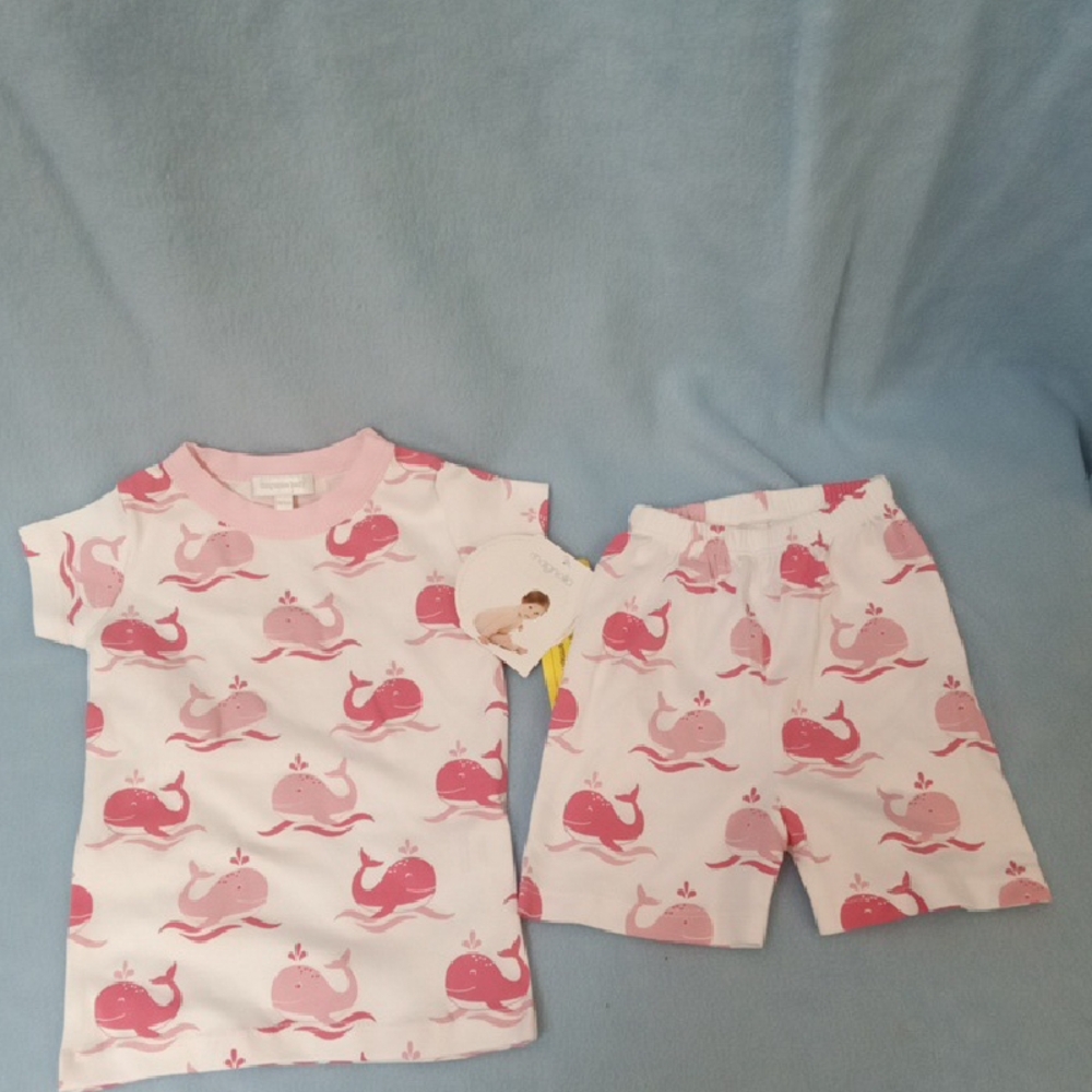 Magnolia Baby NWT Azure Whales Pink Pima Cotton Short Pajama Set